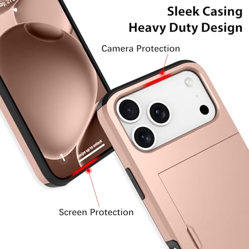 Wallet Case for iPhone 17 Pro Max with 2 Card Holder Credit Slot - color: Rose Gold, size: iPhone 17 Pro Max
