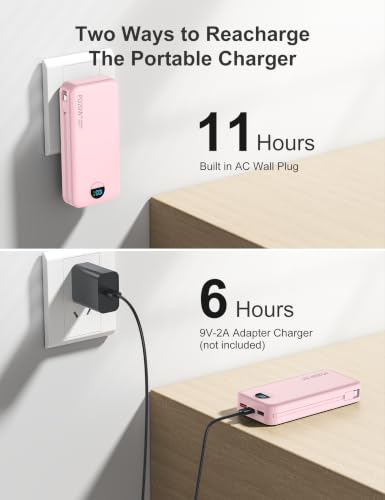 Portable Charger Power Bank 20000mAh with Built in Cables & Wall Plug - color: Pink
