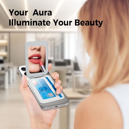 Upgraded for MagSafe Wallet with Makeup mirror，Stronger Magnetic rfid blocking Wallet for iPhone Air 17 16 15 14 13 12 Pro Max,5 Cards Holder with Adjustable Stand - color: Gray
