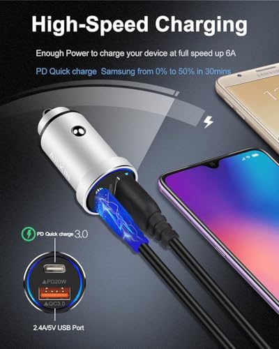 Car Port Charger For iPhone 17e 17 Pro Max Usb C Cigarette Lighter Adapter - color: Silver