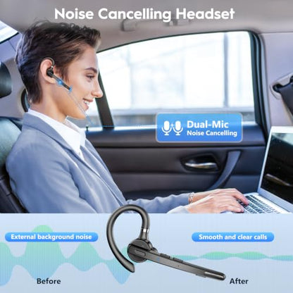 Bluetooth Headset 72H Work Single-Ear Wireless Earpiece for Cell Phone Call - color: All Black