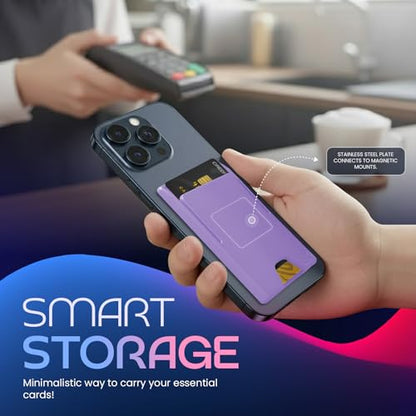 Slim Adhesive Cell Phone Wallet with Built-in Metal Plate - RFID Blocking Credit Card Holder for Phone Case - Plastic Wallet for Phone Holds 3 Cards Securely (Purple) - color: Lavender