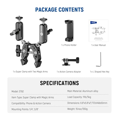 NEEWER Heavy Duty Super Clamp with Two 360° Dual Ball Head Magic Arms - style: ST89