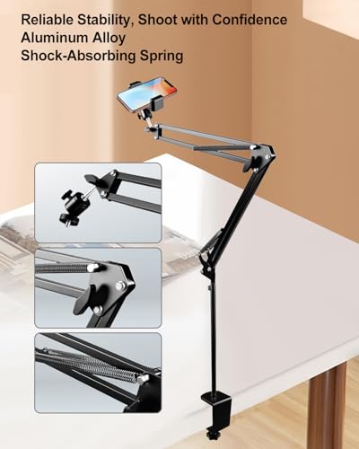 Overhead Phone Mount Fit for iPhone DSLR Webcam with Desk Clamp