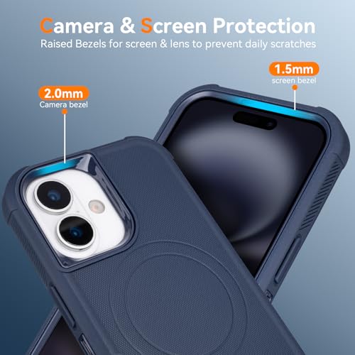 for iPhone 16 Case with Clip, Compatible with Magsafe, Blue | Anti-Drop, Anti-Fingerprint, 3 in 1 Heavy Duty Shockproof Protection, Military-Grade Cover for iPhone16 Case Rugged - color: Blue
