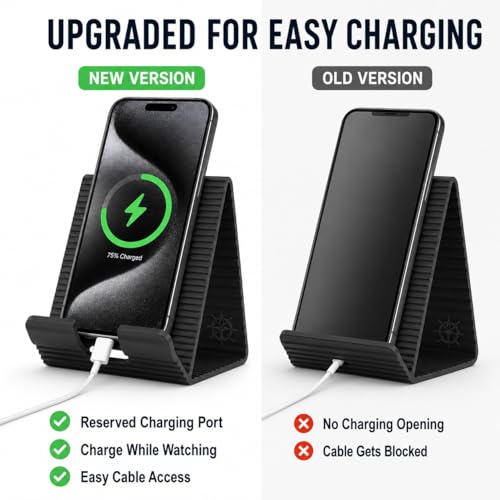 Silicone Phone Stand, Foldable Holder with Cable Cutout, Aluminum Core - color: Black