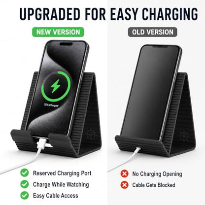 Silicone Phone Stand, Foldable Holder with Cable Cutout, Aluminum Core - color: Black