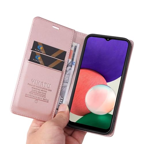 Compatible with Samsung Galaxy A22 Wallet Case PU Leather Flip Folio Case with Card Holder Magnetic Closure Shockproof Protective Phone Cover Rose Gold - color: Rose Gold, size: Samsung A22