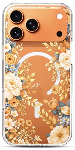 Ranz Clear Case Compatible with MagSafe for iPhone 17 Pro Max – Transparent Orange Rose Flower Case for Women Girls, Anti-Yellowing Slim Shockproof Protective Cover - Rose Blossom - color: Rose Blossom, size: iPhone 17 Pro Max