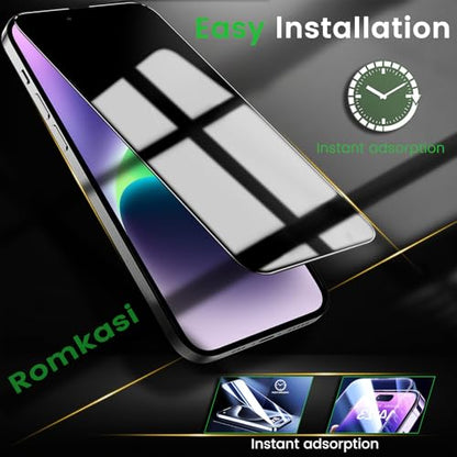 Romkasi 3 Pack Privacy Screen Protector for iPhone 14 Plus 6.7 Inch with 3 Pack Camera Lens Protector, Anti Spy Tempered Glass Film, Anti-Scratch, Touch Sensitive, Case Friendly - color: iPhone 14 Plus
