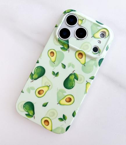 Qokey Compatible for iPhone 17 Pro Max Case 6.9 Inches, Fruit Avocados on Garden, Glossy Texture Fingerprint-Resistant Shockproof Phone Cover for Women Girls, Avocado Green - color: Avocado Green