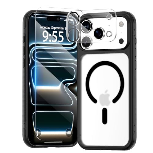 for iPhone 17 Pro Max Case 3-in-1,Translucent Matte Frosted Back with Anti-Slip Frame,Full Protection with Screen Protector & Camera Lens Cover,Compatible with MagSafe, Black - color: A1-Anti-Slip Black Matte, size: iPhone 17 pro Max (6.9")