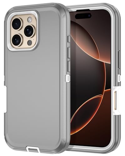 for iPhone 16 Pro Max Case Heavy Duty Protective Shockproof Dropproof 3-Layer Full Body Protection [Without Screen Protector] Tough Rugged Cover for Apple iPhone 16 Pro Max,Grey/White - color: Grey/White