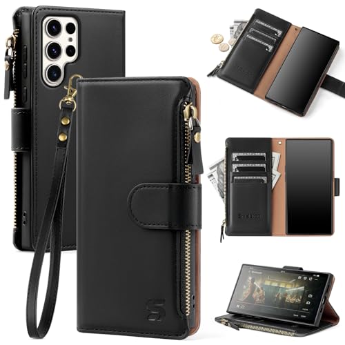 Shieldtop Compatible with Samsung Galaxy S23 Ultra 5G Wallet Case with Card Holder,Women Men RFID Blocking PU Leather Phone Case Flip Protective Cover Wrist Strap Zipper Credit Card Slots,Black - color: Black, size: Galaxy S23 Ultra - 6.8"