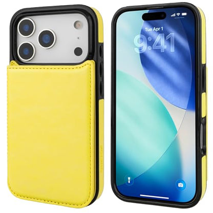 ONETOP for iPhone 17 Pro Wallet Case with Credit Card Holder,Yellow | Kickstand,ID/Cash Holder,Case Wallet with Card Slots,Double Magnetic Clasp,Durable PU Leather Shockproof Cover for Women Men - color: Yellow