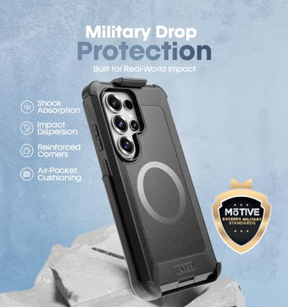 MOTIVE Heavy Duty Case for Samsung Galaxy s26 Ultra, Belt Clip | 6.9" | Bunker Series, Military Grade Multi-Layer Protection, PC/TPU Build, Sealed Port Cover, Compatible with MagSafe Qi2 Charging - size: s26 Ultra