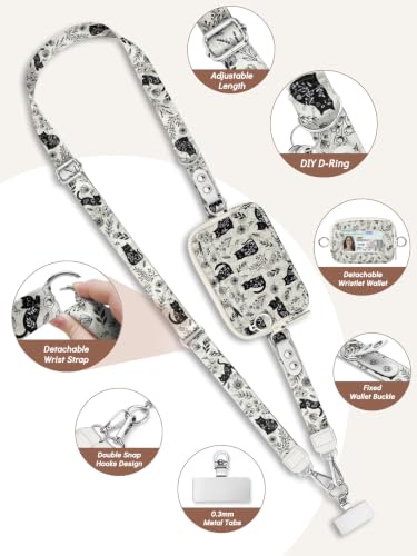 Clip and Go Strap for Phone with Wallet Crossbody Lanyard Boho Cat - color: Cats Flowers