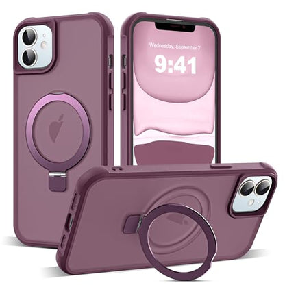 SKYLMW Compatible with iPhone 11 Case with Stand,Wine Red | iPhone 11 Phone Case 6.1",Magnetic Ring Stand,Compatible with MagSafe,Military-Grade Protection,Great Grip Feeling - color: Wine Red, size: Iphone 11