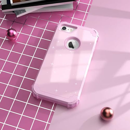 IDweel for iPhone 8 Case & for iPhone 7 Case with Screen Protector(Tempered Glass),3 in 1 Shockproof Hybrid Heavy Duty Hard PC Cover Soft Silicone Sturdy Bumper Full Body Sturdy Case,Glitter Pink - color: Glitter Pink