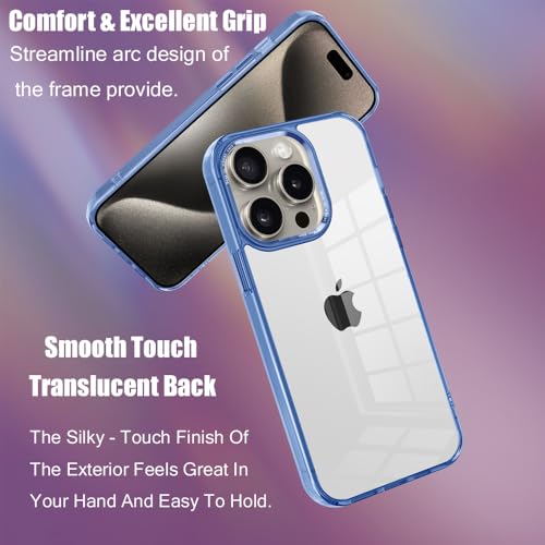 CcacHe Designed for iPhone 15 Pro Case,[Anti-Yellowing] [Military-Grade Protection] Anti-Scratch Transparent Back Slim Shockproof Phone Cover 6.1 Inch (Blue) - color: Blue