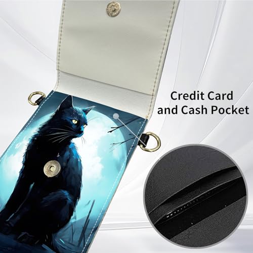 for Women Cell Phone Purse,with Touchscreen Cell Phone Purse,PU Leather Shoulder Bag Waterproof Phone Wallet Case with Clear Touch Screen Window up to 6.7 inch Smartphone, - color: Black Cat / Blue Sky -193