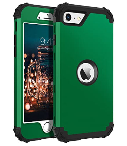 BENTOBEN for iPhone SE 2022 Phone Case and iPhone SE 2020 Case, Heavy Duty 3 in 1 Full Body Rugged Shockproof Hybrid Hard PC Soft Rubber Bumper Drop Protective Girls Women Cover, Deep Green/Black - color: Deep Green/Black