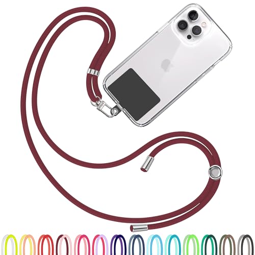 TBOC Cell Phone Lanyard [Bordeaux] - Comfortable Universal Smartphone Lanyard - Easy to Use Neck Phone Holder [Black Patch] - Adjustable Length Phone Strap Crossbody - Fits All Mobile Phones - color: Bordeaux