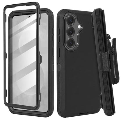 Compatible for Samsung S26 Rugged Case with Belt Clip Holster & Built-in Screen Protector, Heavy-Duty Full-Body Shockproof Cover, Military-Grade Protective Phone Case (Black) - color: Black
