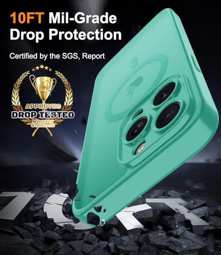 Magnetic Case for iPhone 16 Pro Case with Screen Protector+Wrist Strap | Compatible with MagSafe,Full Camera Protection,Slim Translucent Matte Phone Cover,Turquoise - color: Turquoise