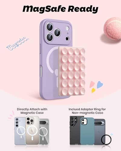 amBand Magnetic Suction Phone Mount for MagSafe Case, Silicone Octo Cup Buddy Sticky Grip Holder for iPhone, Removable Hands-Free Selfie/Video for TikTok Influencers, Women Gift, Light Pink - color: Light Pink
