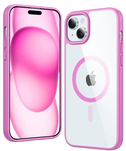 FNTCASE for iPhone 15 Plus Case Clear Magnetic with Screen Protector | Anti Yellowing, Compatible with Magsafe, Rugged Shockproof Protective, Transparent Cell Phone Cover - color: B-Pink, size: For Iphone 15 Plus 6.7 Inch