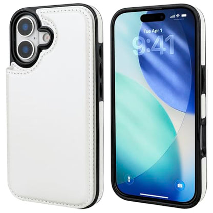 ONETOP for iPhone 17 Wallet Case with Credit Card Holder,White | Kickstand,ID/Cash Holder,Case Wallet with Card Slots,Double Magnetic Clasp,Durable PU Leather Shockproof Cover for Women Men - color: White
