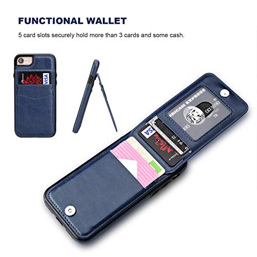 KIHUWEY for iPhone SE/8/7 Wallet Case Card Holder Kickstand, Blue - color: Blue