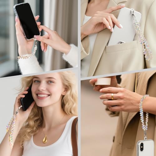 Phone Charm Detachable Metal Cellphone Wrist Strap for Women Girls, Cell Phone Lanyard - color: Bb-white