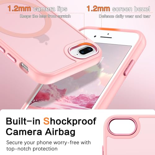 DUEDUE for iPhone 8 Plus Case, iPhone 7 Plus Case Magnetic[Compatible with Magsafe], Translucent Matte Back Protective Cover Shockproof Phone Case for iPhone 7 Plus/8 Plus, Pink - color: Pink