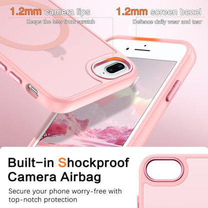 DUEDUE for iPhone 8 Plus Case, iPhone 7 Plus Case Magnetic[Compatible with Magsafe], Translucent Matte Back Protective Cover Shockproof Phone Case for iPhone 7 Plus/8 Plus, Pink - color: Pink