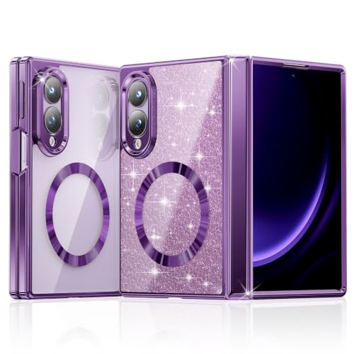 Meifigno for Samsung Galaxy Z Fold 8 Case Compatible with MagSafe, Violet | Raised Camera Protection, Rugged Hinge Protection, Metallic Glossy Plated Edge & Crystal Clear Back, Detachable Glitter Card - color: Cobalt Violet, size: Z Fold 8