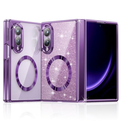 Meifigno for Samsung Galaxy Z Fold 8 Case Compatible with MagSafe, Violet | Raised Camera Protection, Rugged Hinge Protection, Metallic Glossy Plated Edge & Crystal Clear Back, Detachable Glitter Card - color: Cobalt Violet, size: Z Fold 8