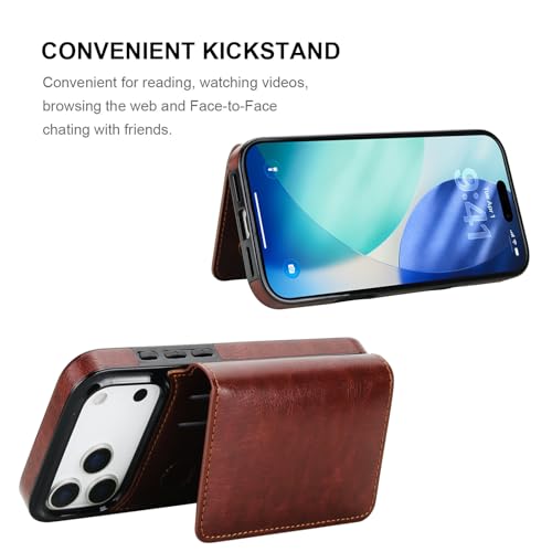 KIHUWEY Compatible with iPhone 17 Pro Max Wallet Case Credit Card Holder, Premium Leather Kickstand Flip Hidden Magnetic Clasp Durable Shockproof Protective Cover for 6.9 inch (Brown) - color: Brown