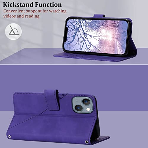 Wallet Case with Wrist Strap for iPhone 13/14 (Purple) | Card Holder Slots, PU Leather, TPU Interior Protective, Stand, Folio Flip Cases Cover, 13/14 Phone 6.1 inch - color: Purple