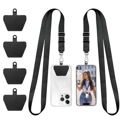 Doormoon Phone Lanyard, Adjustable Neck Strap with 4 TPU Patch for Phone Case Keys ID Badges Universal Cell Phone Lanyard Compatible with iPhone, Samsung, Most Smartphones, 2 Pack, Black Black - color: Black Black-tpu Patch