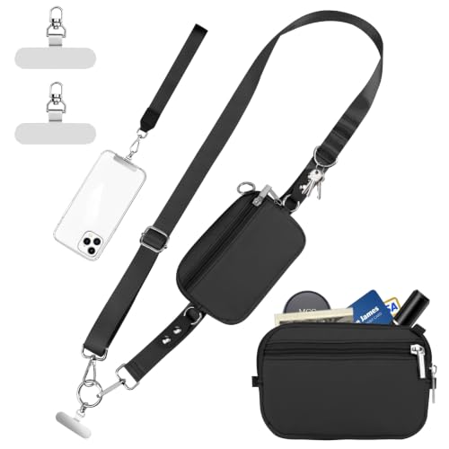 Phone Lanyard Crossbody with Detachable RFID Wallet (Black, Large) - color: Black, size: Large