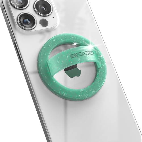 Encased Magnetic Phone Grip Holder (Compatible with MagSafe) Thin Silicone Finger Loop Ring for iPhone (Mint Glitter) - color: Green Glitter