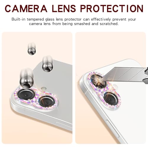 Bling Diamond Camera Lens Protector Compatible with iPhone 16 ＆ iPhone 16 Plus lens full Screen Protector with 3D Rhinestone Sparkle - size: iPhone 16 ＆ iPhone 16 Plus