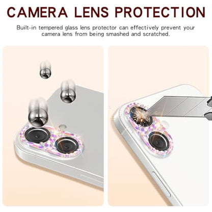 Bling Diamond Camera Lens Protector Compatible with iPhone 16 ＆ iPhone 16 Plus lens full Screen Protector with 3D Rhinestone Sparkle - size: iPhone 16 ＆ iPhone 16 Plus