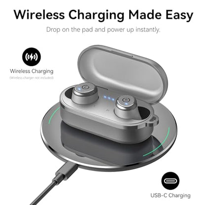 TOZO T10 Wireless Earbuds Powerful Bass Stereo Wireless Charging, APP, IPX8 - color: Matte Gray