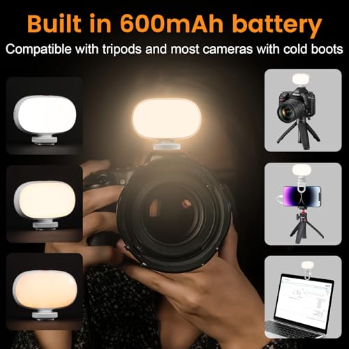 Mini Phone Light Clip, Type-C Charging, Rechargeable Selfie Light & Adjustable Brightness for iPhone, Smartphones, Camera, Laptops, Perfect for Make up, TikTok, Live Streaming, White