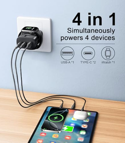 4 in 1 for Apple Watch Charger,Wireless Magnetic iWatch Charger,Portable Travel Essentials 40W USB C Fast Charging Block for Phone AirPods iWatch Ultra/SE/11/10/9/8/7,iPhone 17/16/15/14 Devices,Black