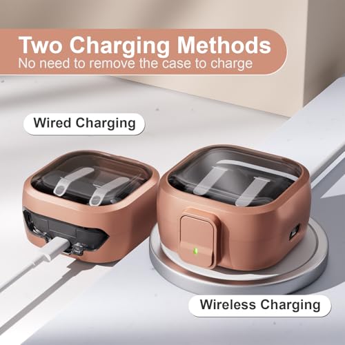 for Samsung Galaxy Buds 4/Buds 4 Pro Case (2026) with Secure Safety Lock Clip,Shockproof Scratch-Resistant TPU Transparent Soft Protective Cover Accessories with Carabiner/Cleaning Kit(Gold) - color: Gold