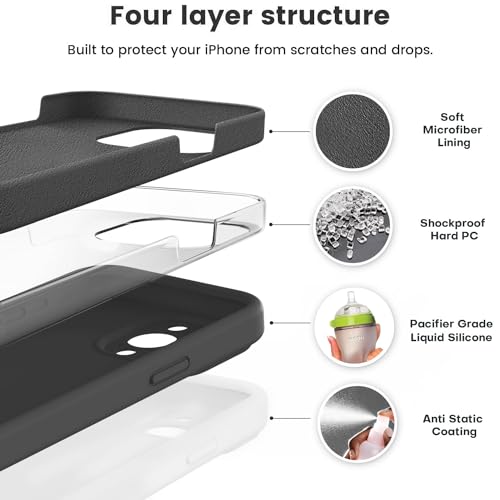 Vooii Compatible with iPhone 15 Pro Case, Upgrade Defender Liquid Silicone, [Enhanced Camera Protection] [Soft Anti-Scratch Microfiber Lining] Shockproof Phone Case iPhone 15 Pro 6.1 inch - Black - color: Black, size: iPhone 15 Pro
